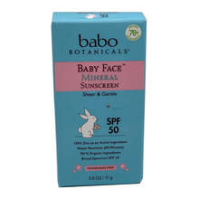 Load image into Gallery viewer, Babo Botanicals Baby Face Mineral Sunscreen Stick SPF 50