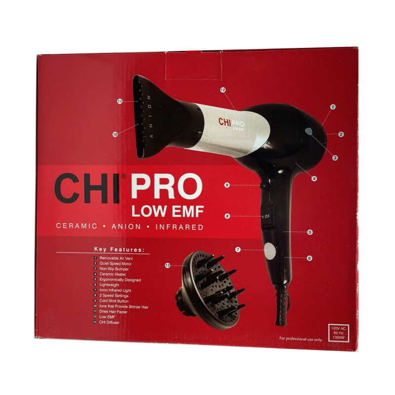 CHI PRO LOW EMF Professional Hair Dryer with Diffuser Beautykom