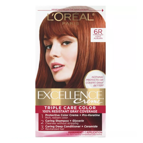 L'Oreal Paris Excellence Triple Protection Permanent Hair Color - 6R Light Auburn