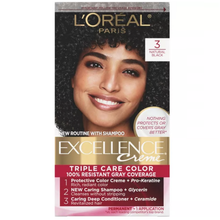 Load image into Gallery viewer, L&#39;Oreal Paris Excellence Triple Protection Permanent Hair Color - 3 Natural Black