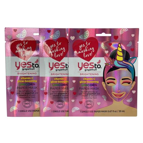 Yes to Grapefruit Brightening Vitamin C Glow Boosting Unicorn Paper Mask - 3 ct