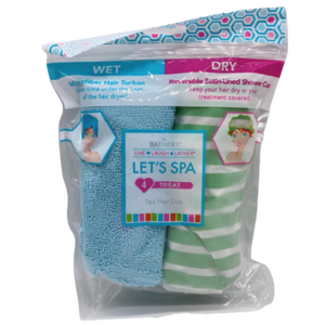 The Bathery Microfiber Hair Turban & Shower Cap Spa Hair Duo - Blue/Green